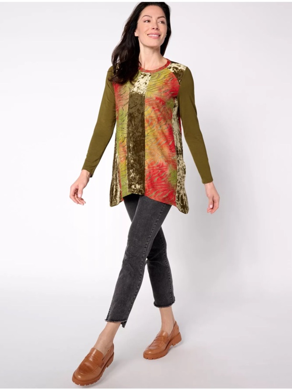 Logo by Lori Goldstein Burnout Velvet Mixed Media Tunic Size L Whimsigoth Vamp